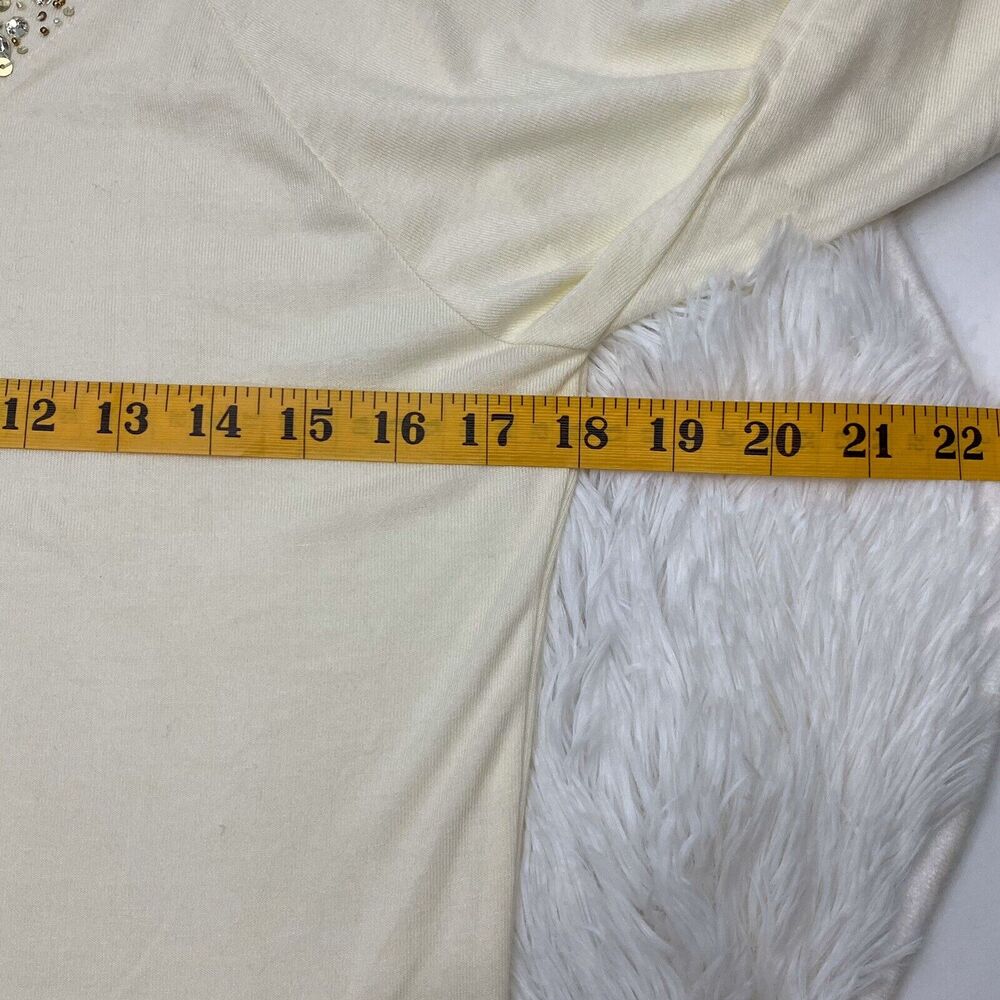Bogari Womens Top Sz M Cream Beaded‎ Sequin Long Sleeved Silk Blend - Picture 9 of 10